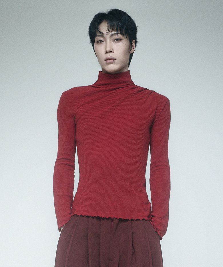 Cowl draped T-shirt Red