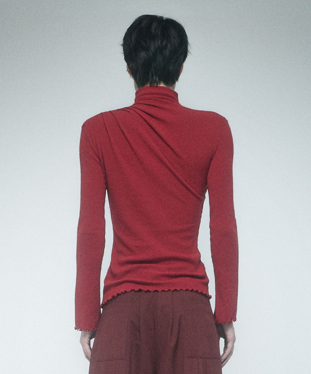 레큘리(RECULER) Cowl draped T-shirt Red