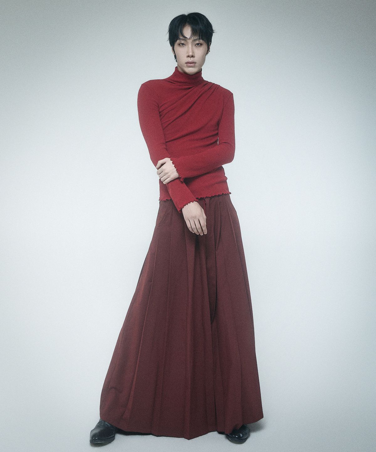 레큘리(RECULER) Cowl draped T-shirt Red