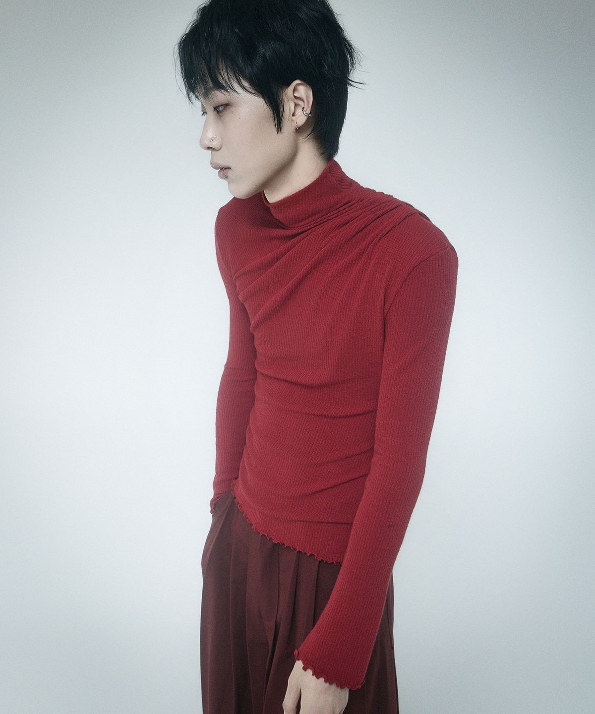 레큘리(RECULER) Cowl draped T-shirt Red