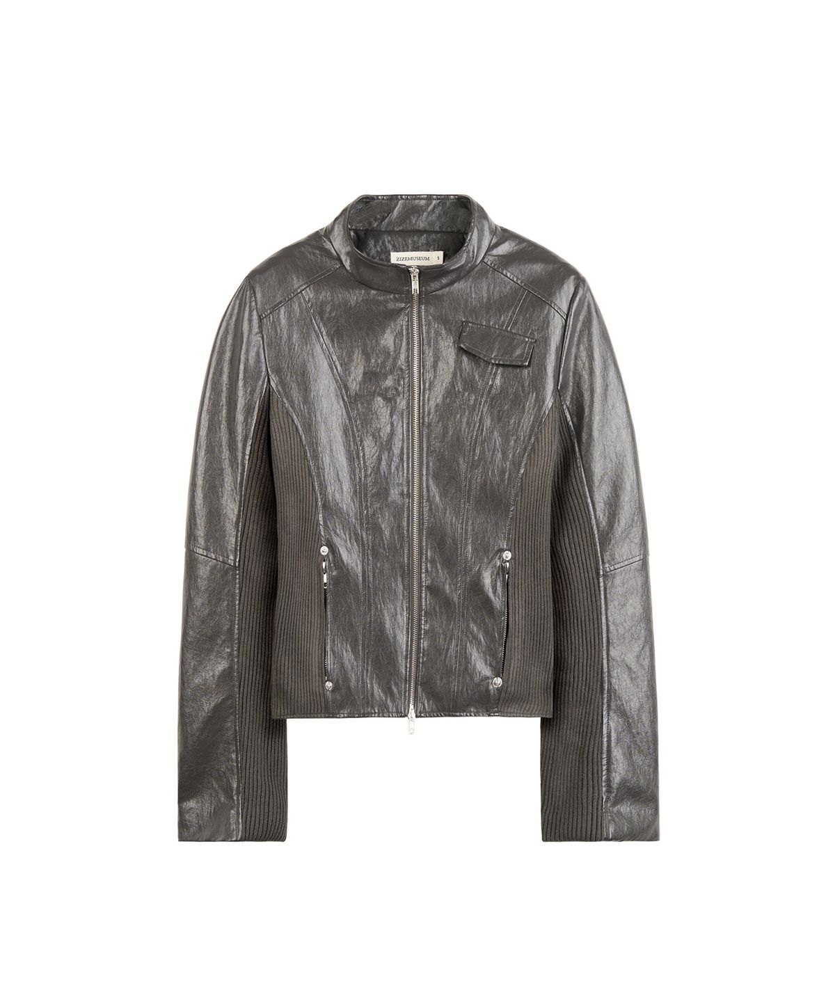 지제뮤지엄(ZIZEMUSEUM) RIBBED SLIM LEATHER JACKET (CHARCOAL)