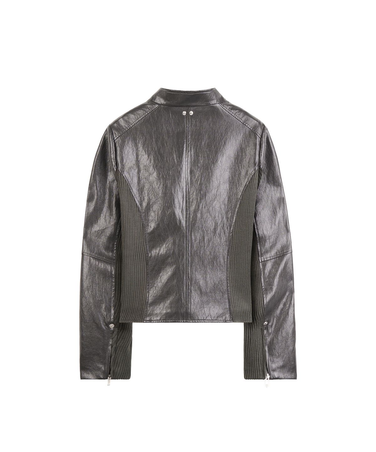 지제뮤지엄(ZIZEMUSEUM) RIBBED SLIM LEATHER JACKET (CHARCOAL)