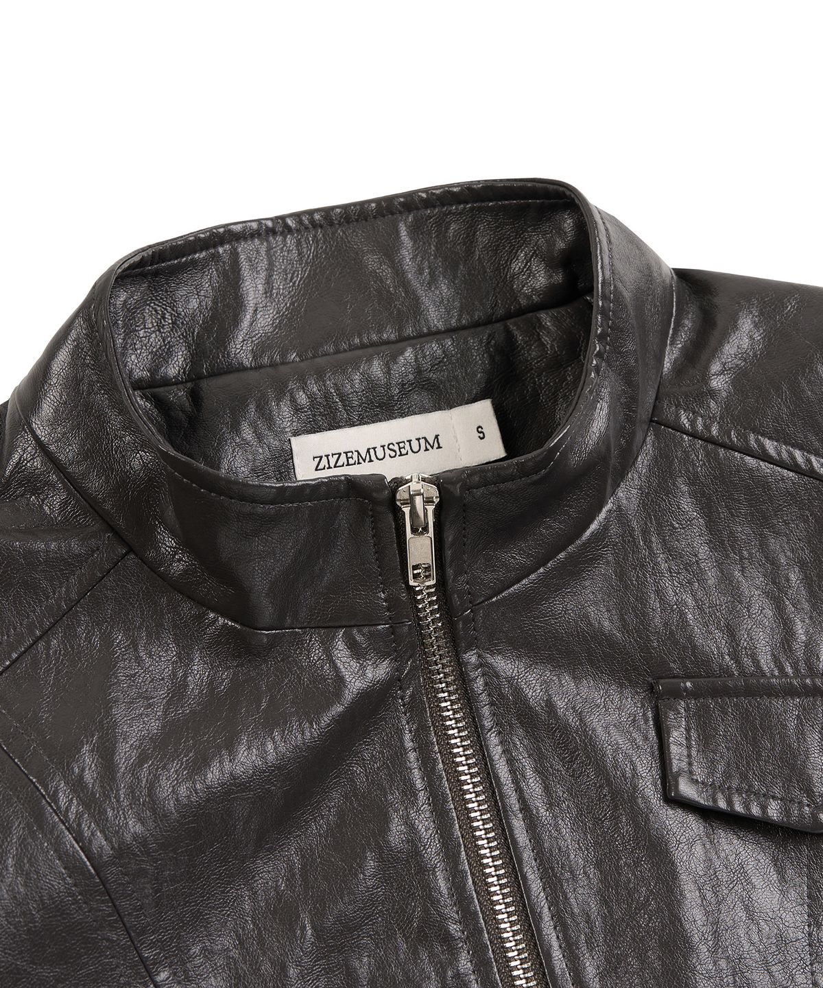 지제뮤지엄(ZIZEMUSEUM) RIBBED SLIM LEATHER JACKET (CHARCOAL)