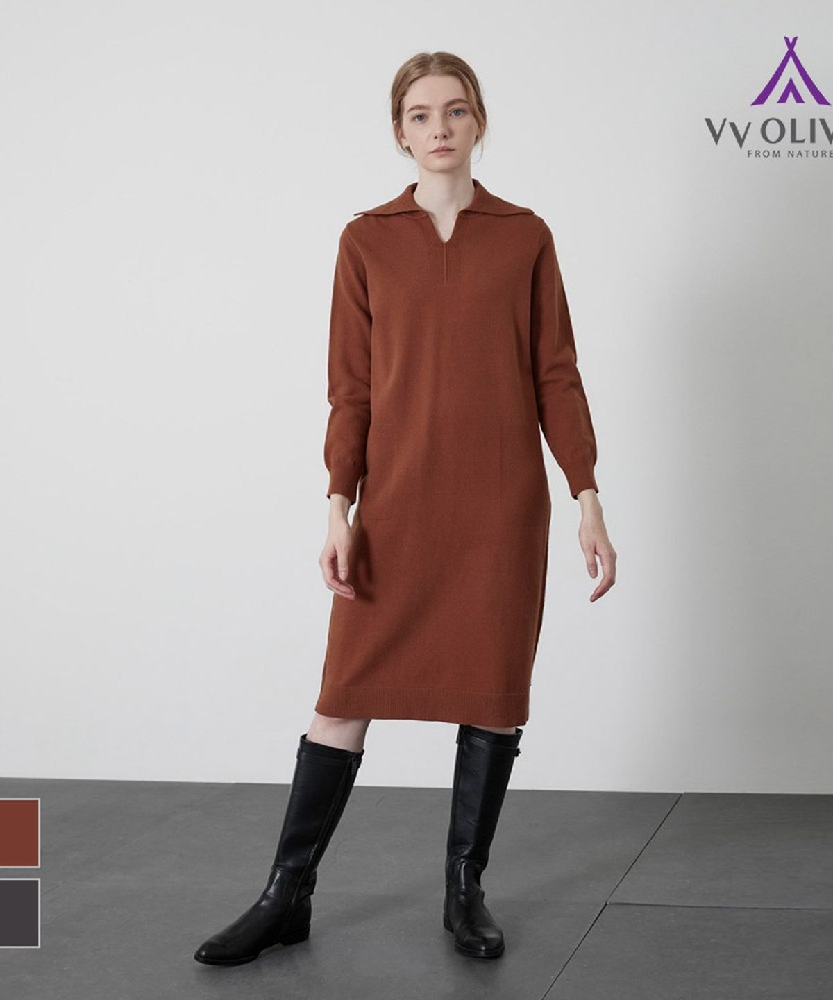 비비올리비아(VVOLIVIA) 빅 카라 롱 원피스_VVBOAYW9231