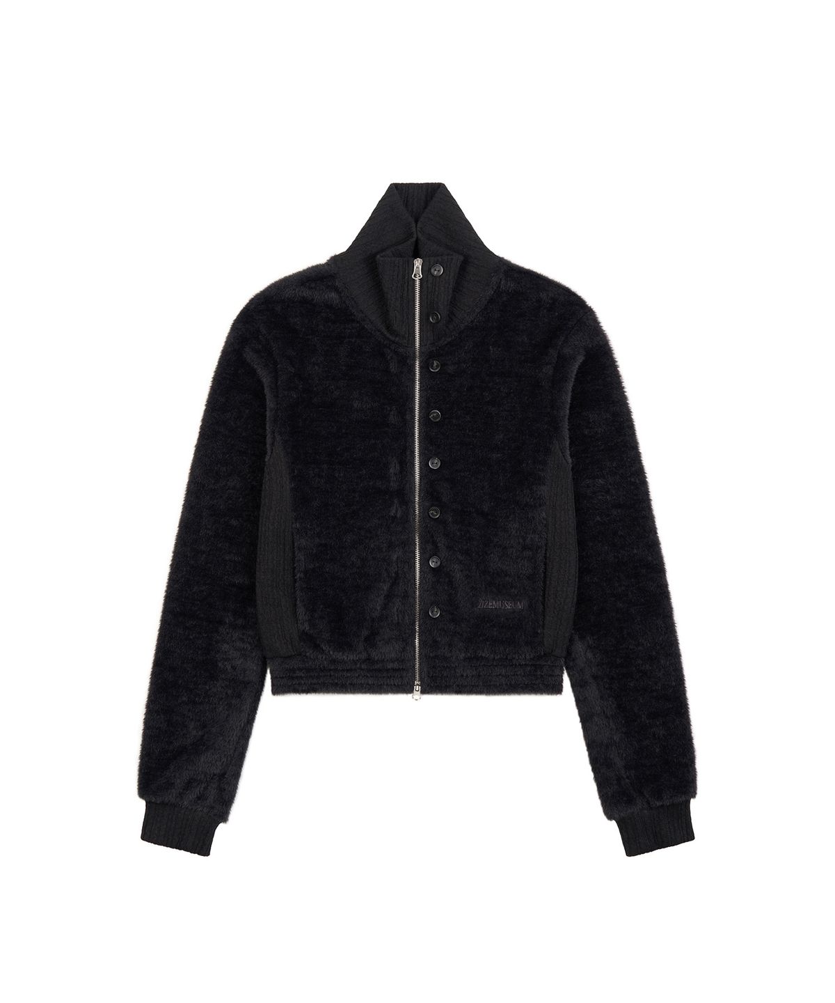 지제뮤지엄(ZIZEMUSEUM) CROPPED HIGH NECK KNIT ZIP-UP (BLACK)