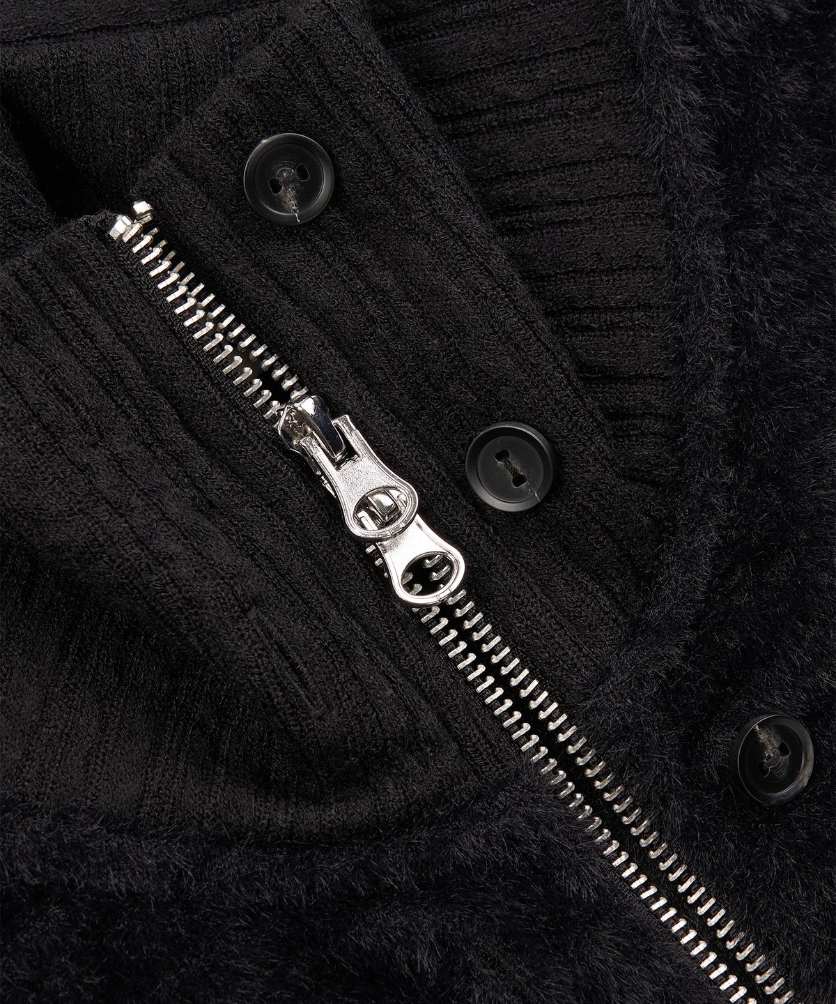 지제뮤지엄(ZIZEMUSEUM) CROPPED HIGH NECK KNIT ZIP-UP (BLACK)