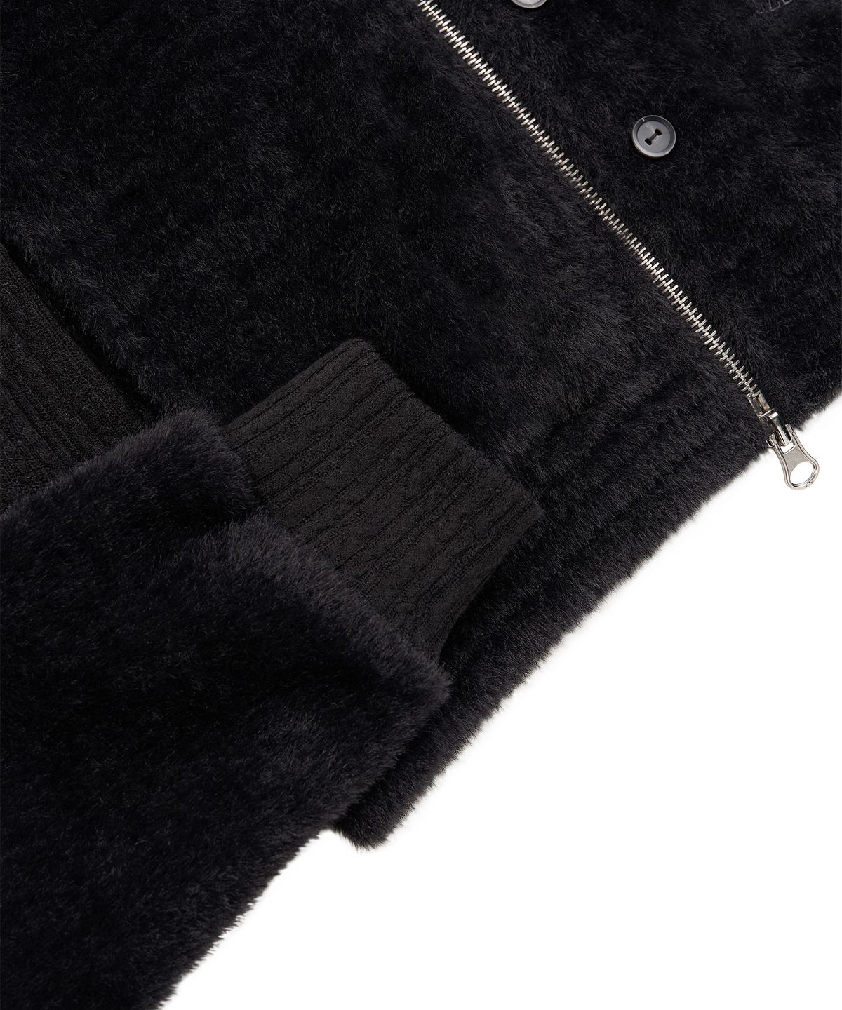 지제뮤지엄(ZIZEMUSEUM) CROPPED HIGH NECK KNIT ZIP-UP (BLACK)
