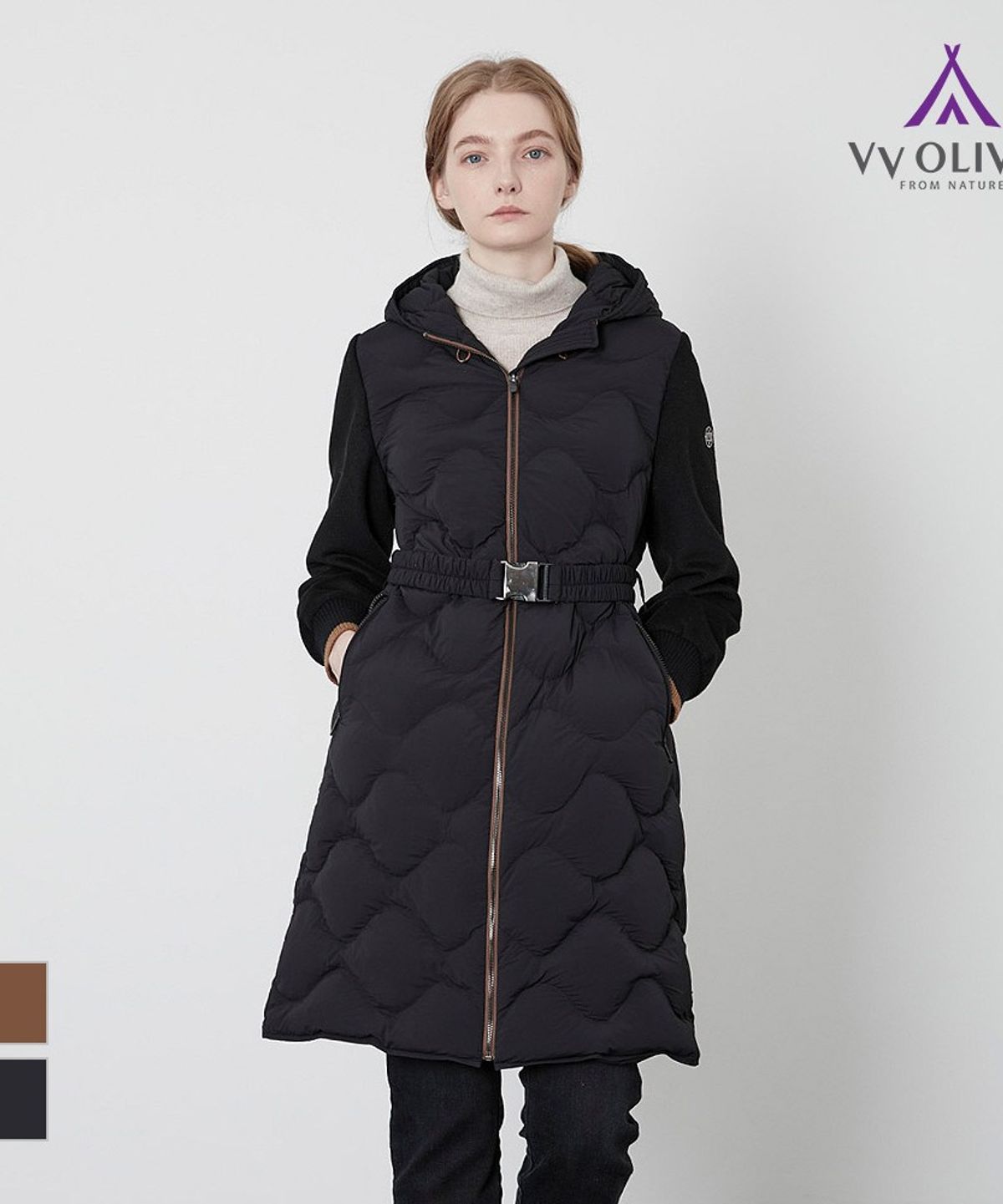 비비올리비아(VVOLIVIA) 소매 패치 물결 퀼팅 다운_VVCKDYWA171