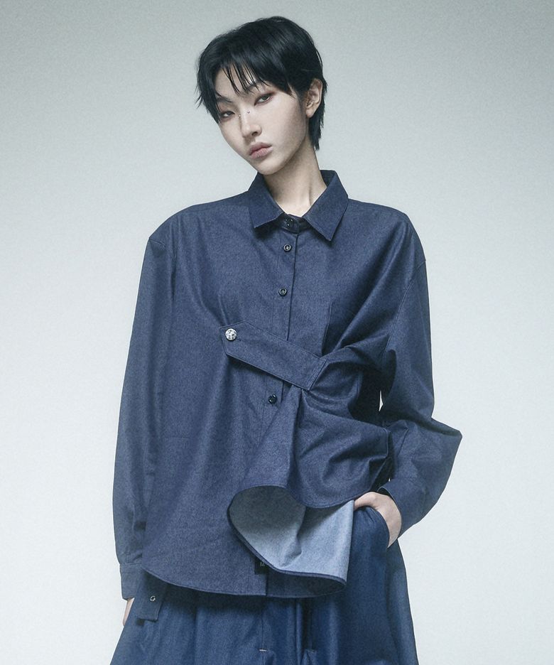 Draping Basic Shirts  Like denim  Deep Blue