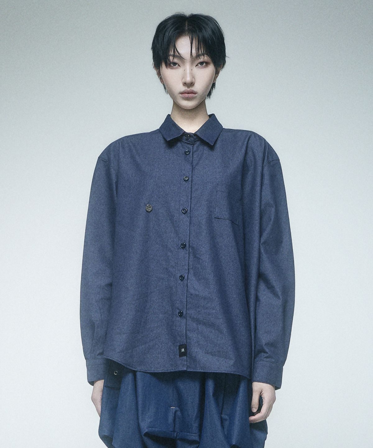레큘리(RECULER) Draping Basic Shirts  Like denim  Deep Blue