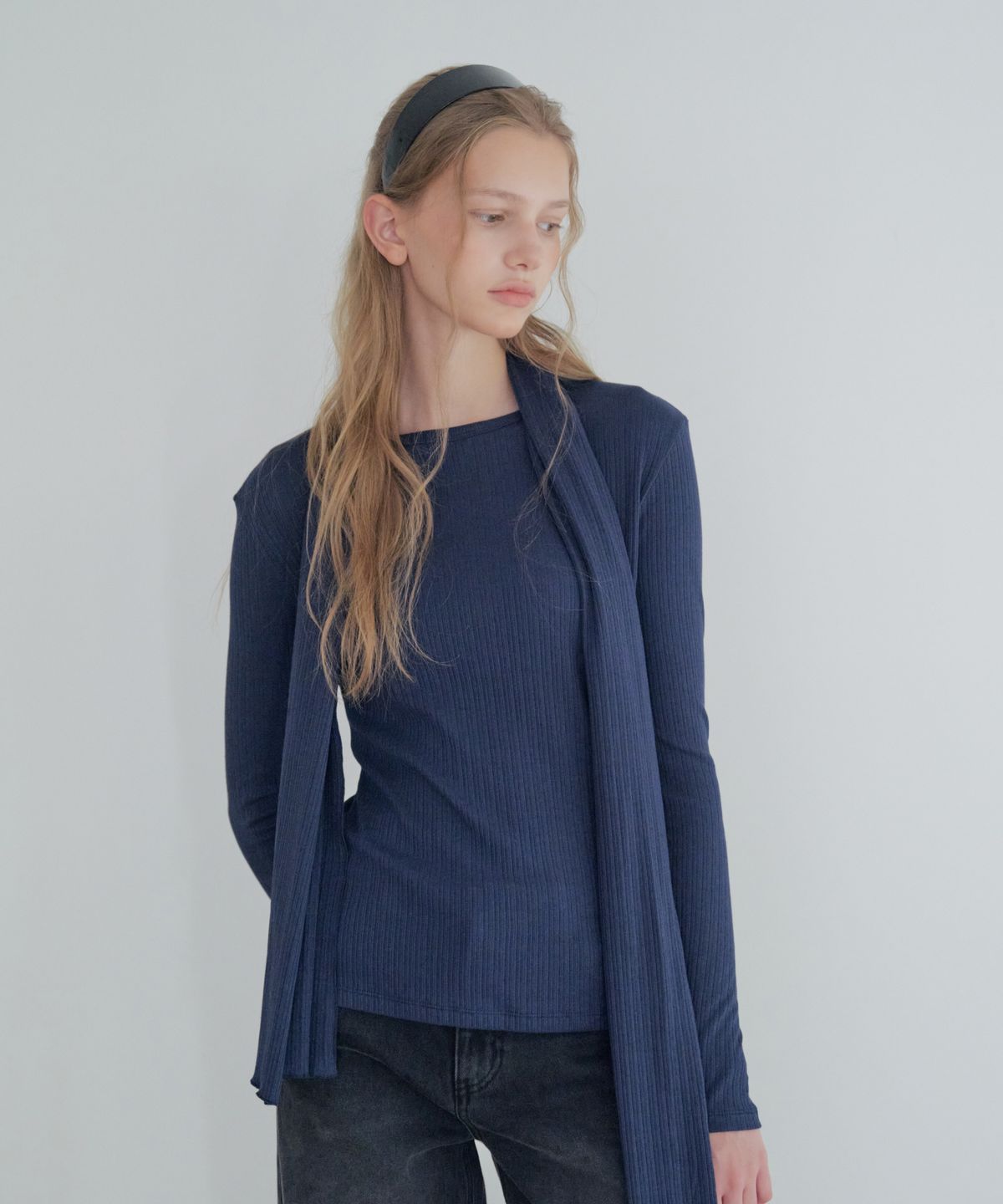 그라스플랜(GRASPLAN) [SET] Smooth Touch T-Shirt & Muffler_Navy