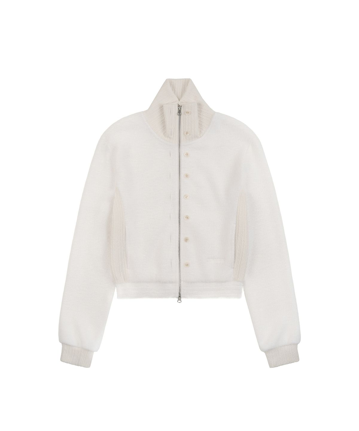 지제뮤지엄(ZIZEMUSEUM) CROPPED HIGH NECK KNIT ZIP-UP (WHITE)