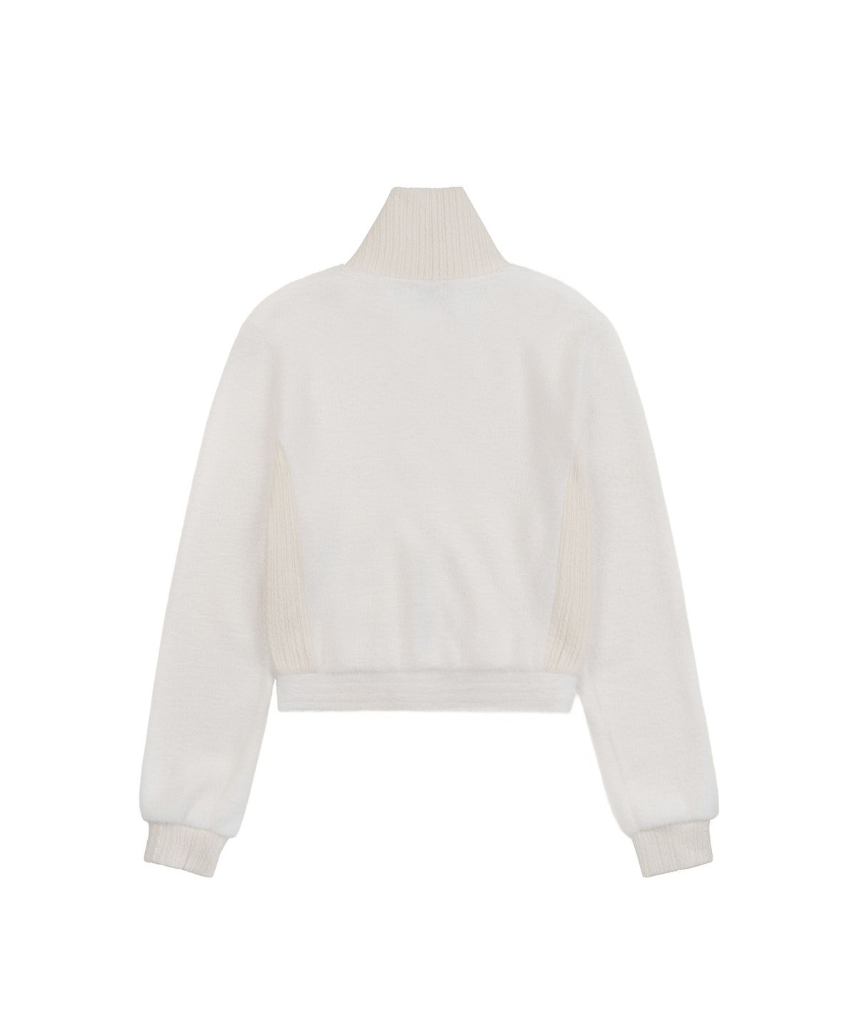 지제뮤지엄(ZIZEMUSEUM) CROPPED HIGH NECK KNIT ZIP-UP (WHITE)