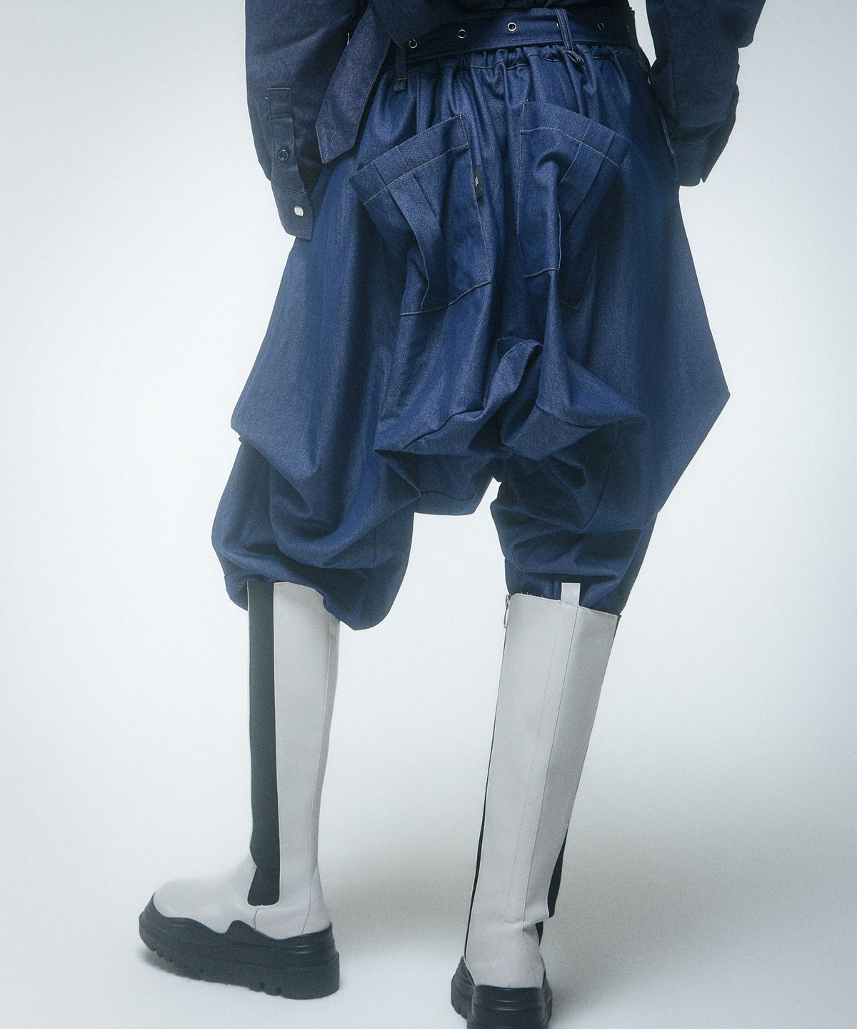 레큘리(RECULER) Skirt silhouette Harem pants Like Denim Deep Blue