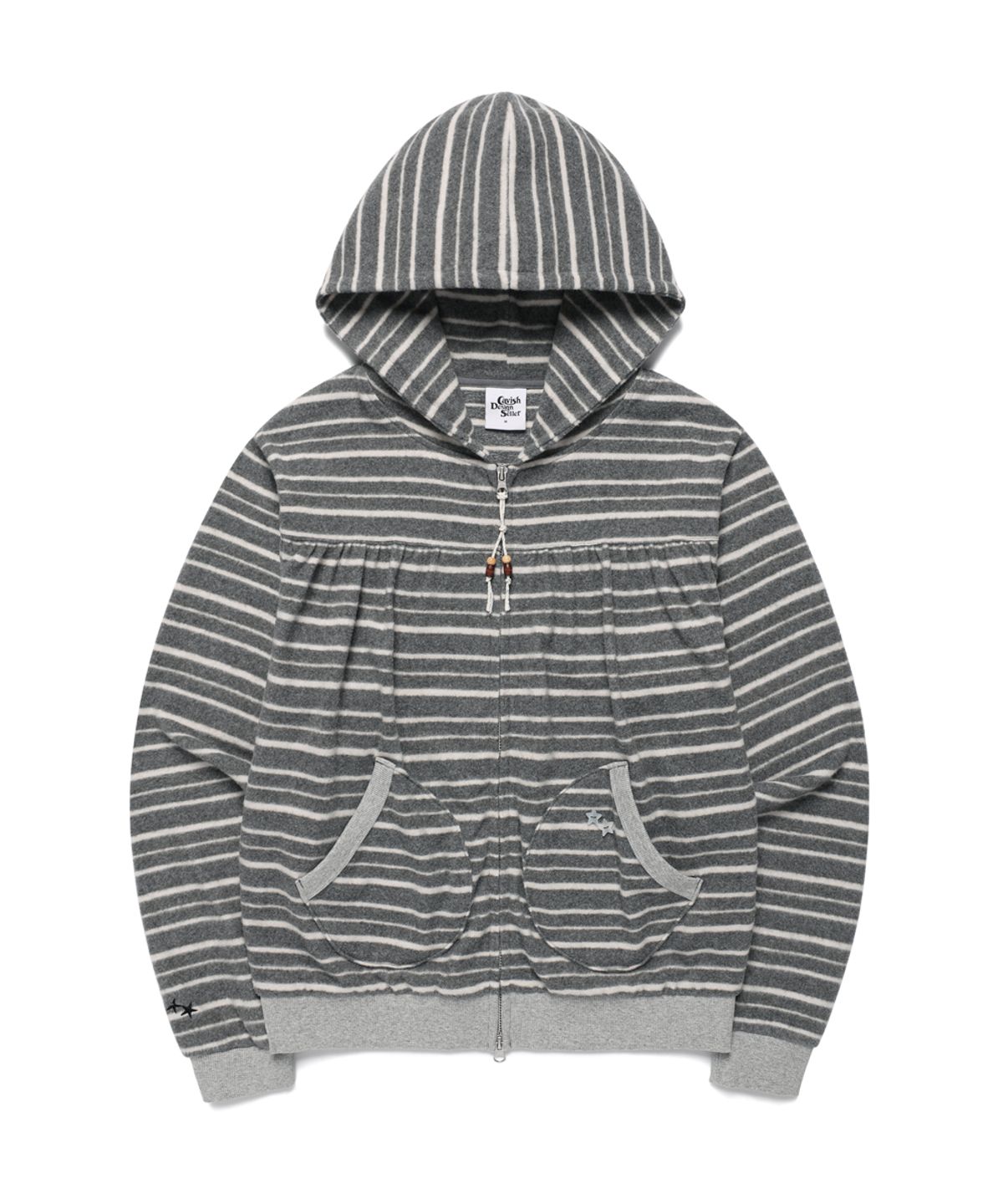 카비시(CAVISH) SOFT STRIPED SHIRRING ZIP UP HOODIE GREY(CV2GFFM483A)