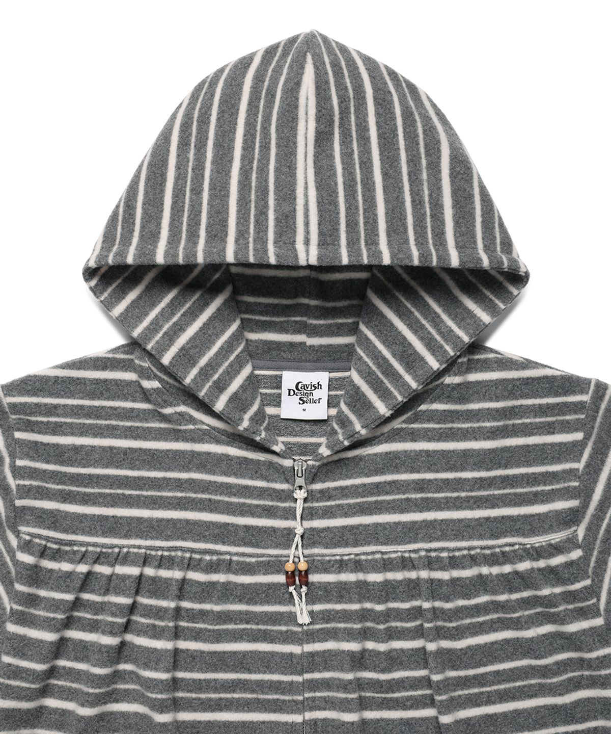 카비시(CAVISH) SOFT STRIPED SHIRRING ZIP UP HOODIE GREY(CV2GFFM483A)