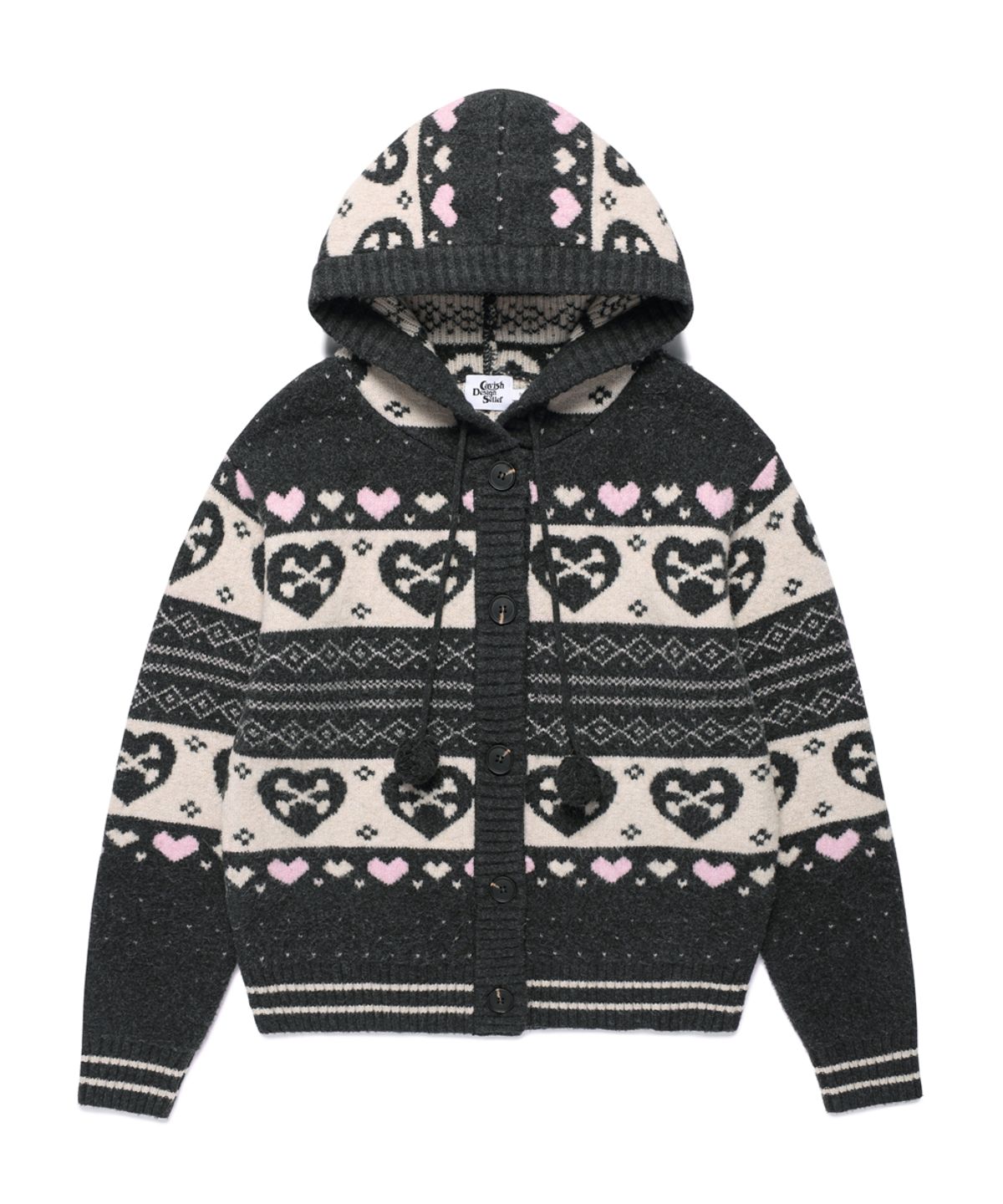 카비시(CAVISH) SKULL HEART NORDIC KNIT CARDIGAN CHARCOAL(CV2GFUK680A)