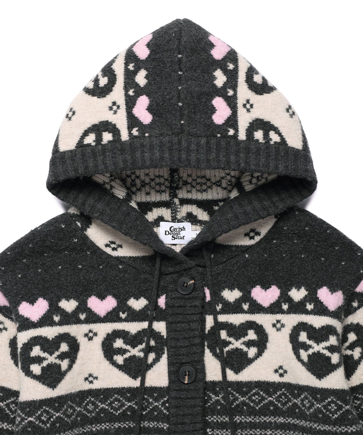카비시(CAVISH) SKULL HEART NORDIC KNIT CARDIGAN CHARCOAL(CV2GFUK680A)