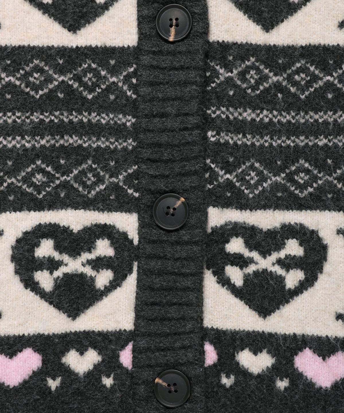 카비시(CAVISH) SKULL HEART NORDIC KNIT CARDIGAN CHARCOAL(CV2GFUK680A)