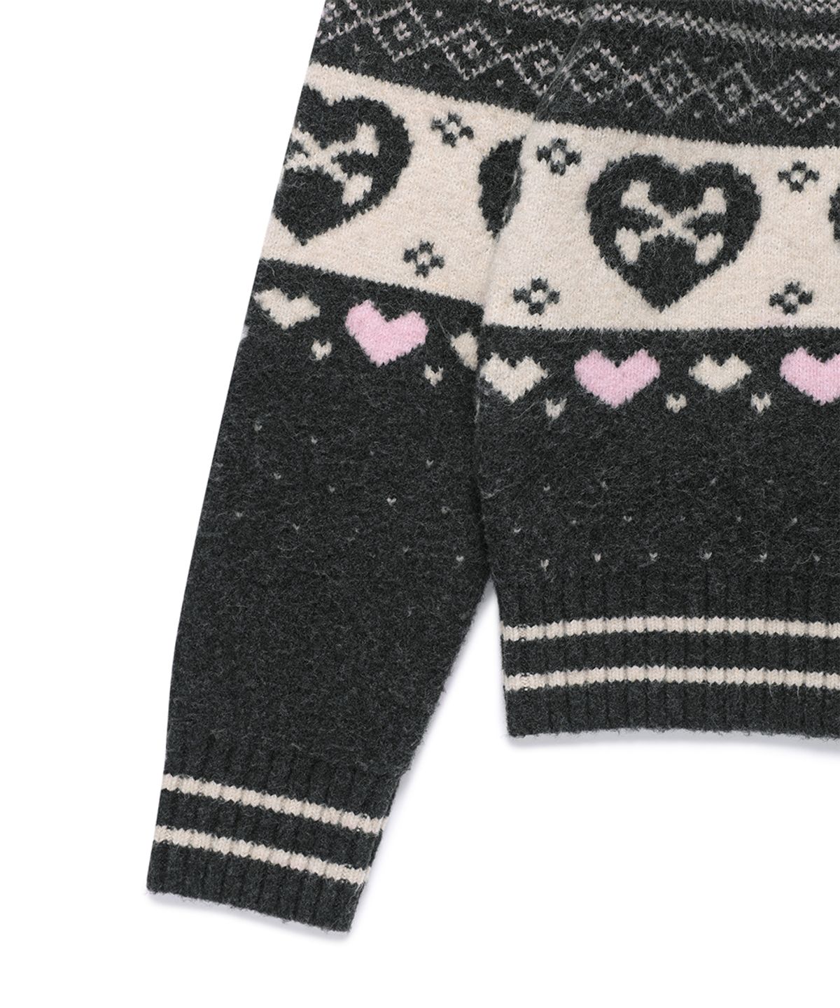 카비시(CAVISH) SKULL HEART NORDIC KNIT CARDIGAN CHARCOAL(CV2GFUK680A)