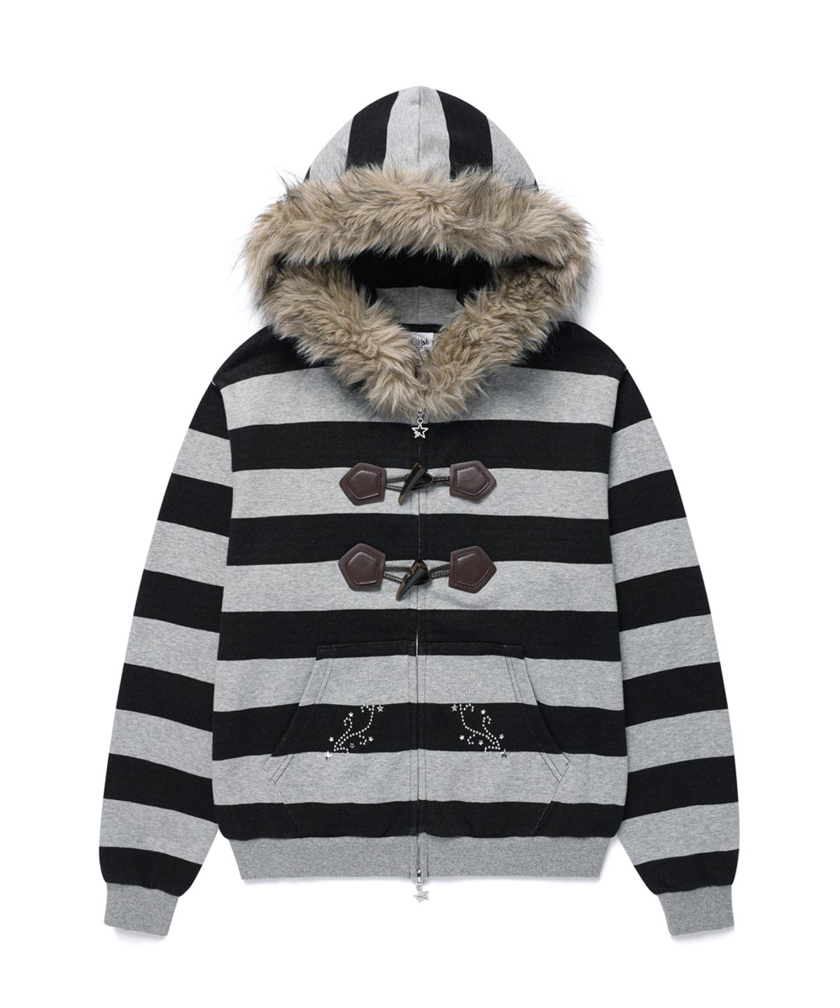 카비시(CAVISH) STRIPED FUR ZIP UP HOODIE BLACK(CV2GFFM485A)