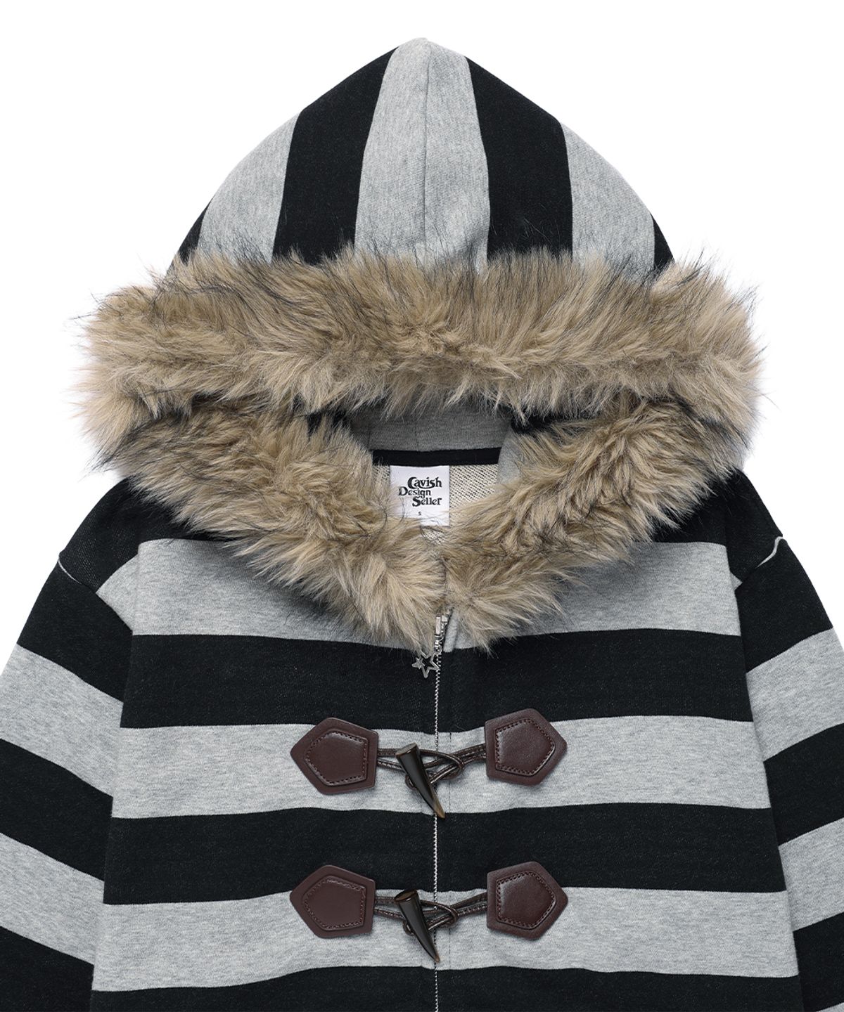 카비시(CAVISH) STRIPED FUR ZIP UP HOODIE BLACK(CV2GFFM485A)