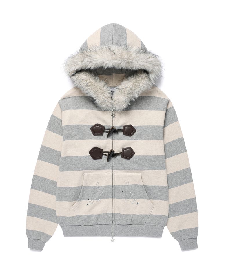 STRIPED FUR ZIP UP HOODIE GREY(CV2GFFM485A)