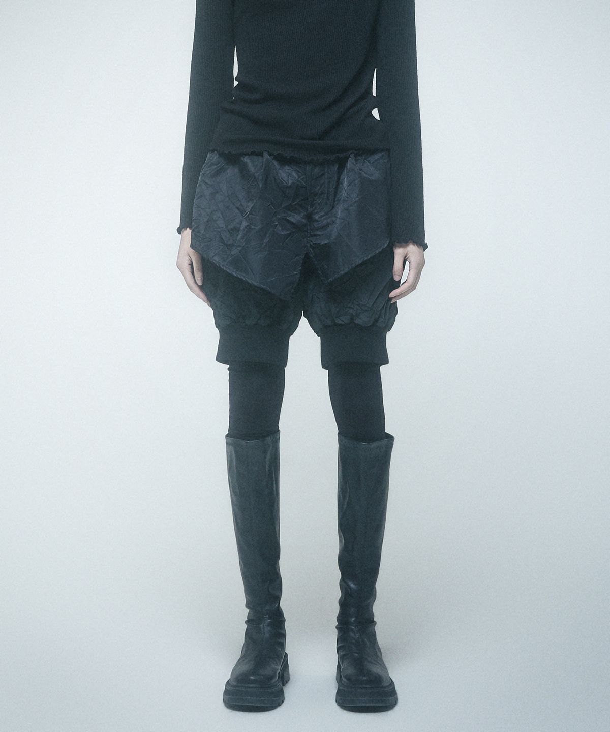 레큘리(RECULER) Asymmetry leggings baggy pants Black
