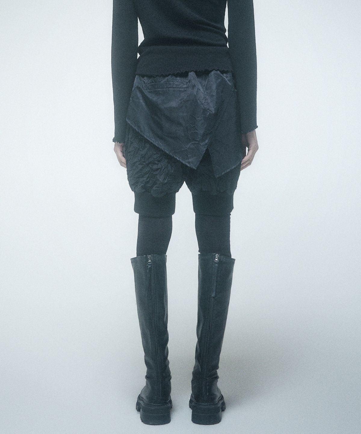 레큘리(RECULER) Asymmetry leggings baggy pants Black