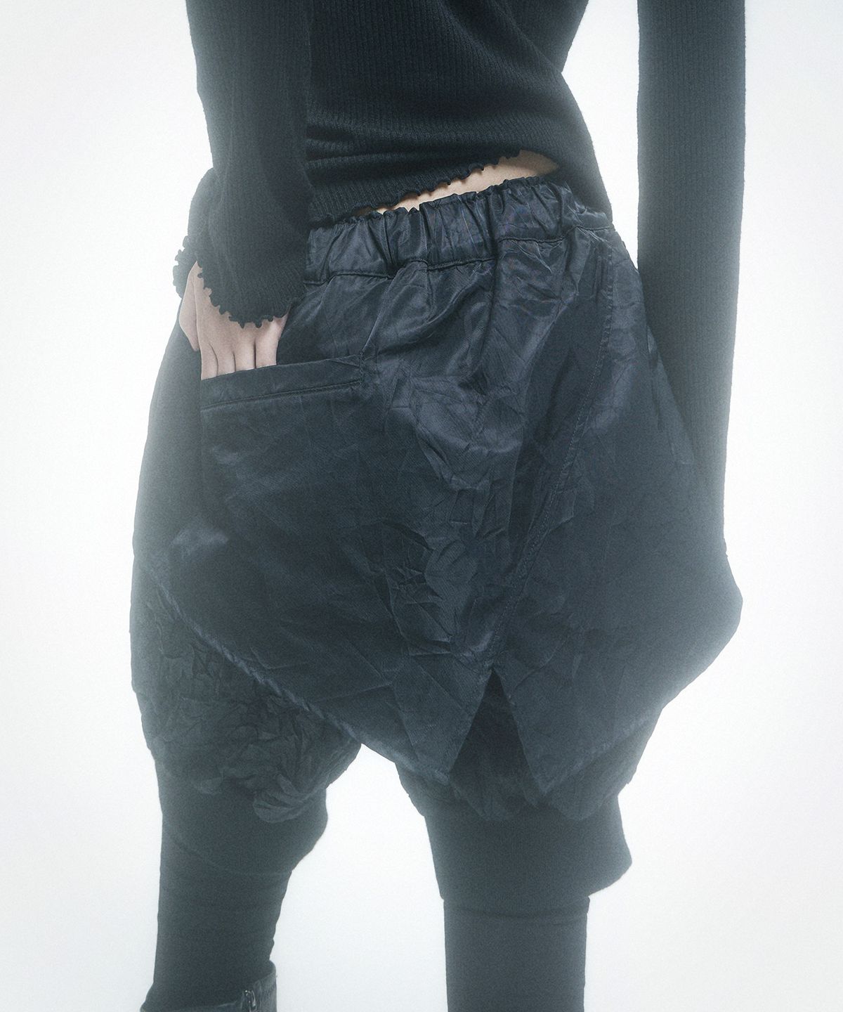 레큘리(RECULER) Asymmetry leggings baggy pants Black