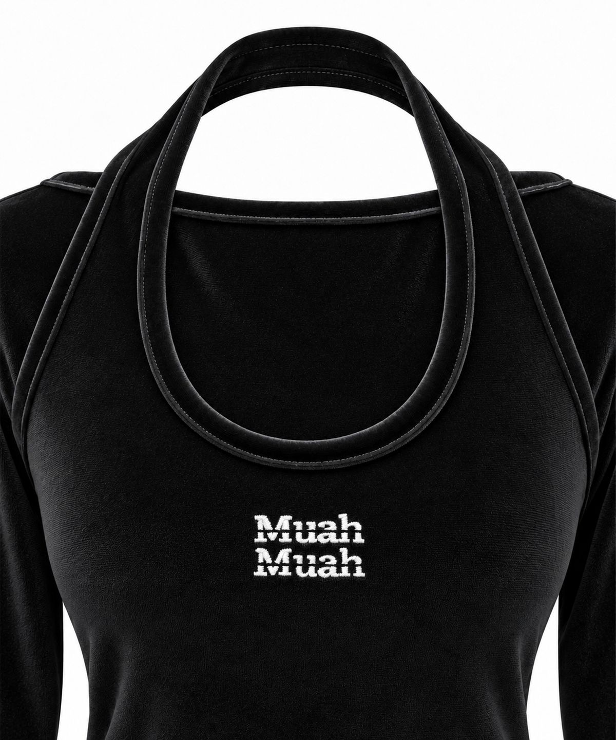 무아무아(MUAHMUAH) [SET] 벨벳 홀터넥 레이어드 긴팔티 [블랙]
