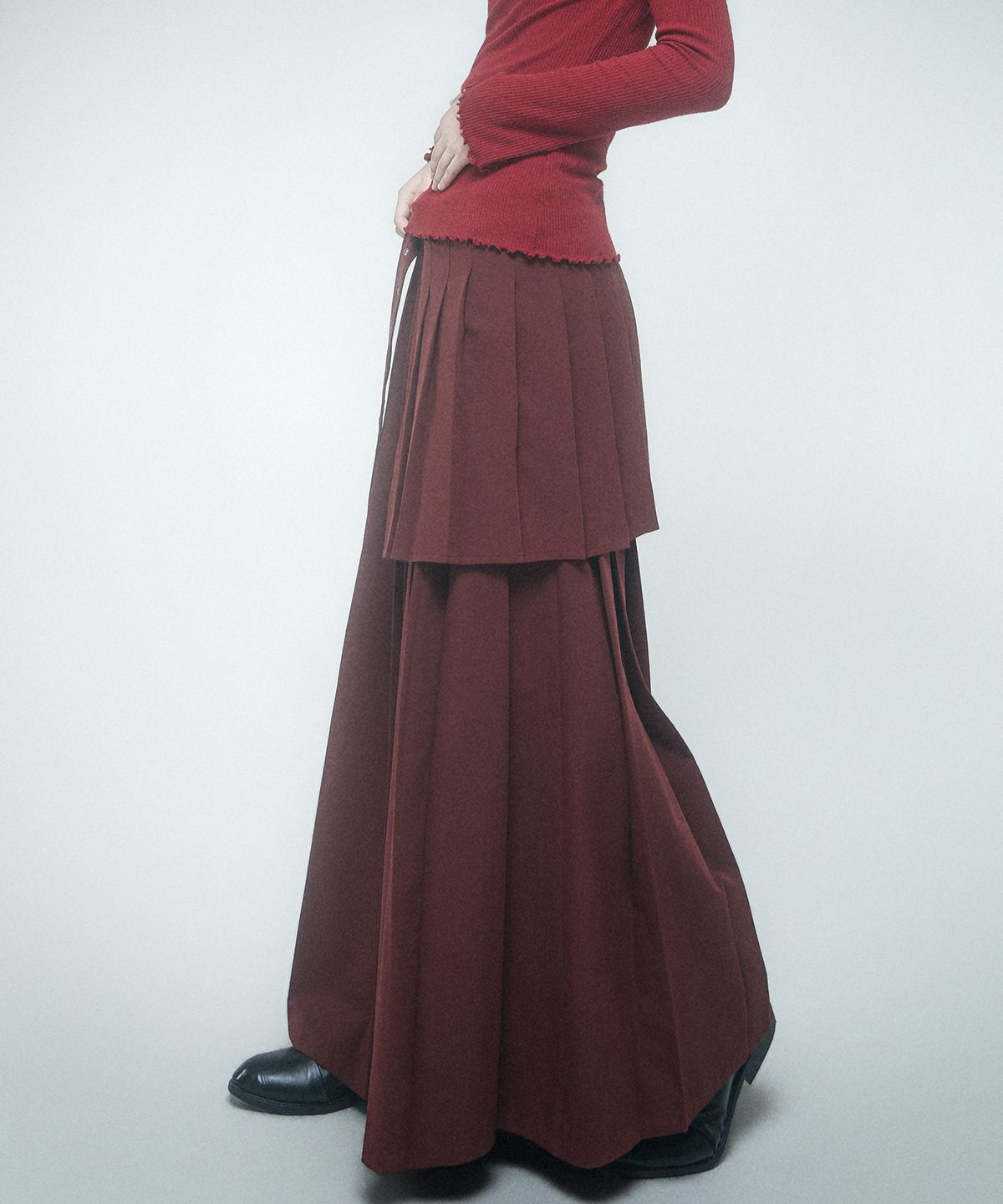 레큘리(RECULER) Pleated Wrap layered skirt