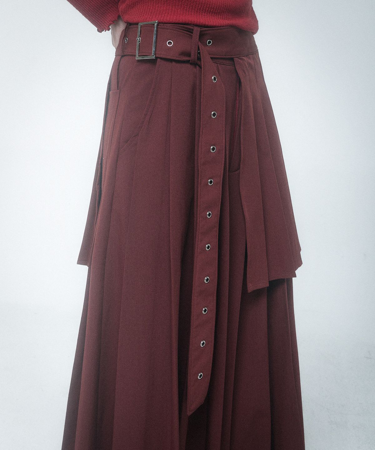 레큘리(RECULER) Pleated Wrap layered skirt