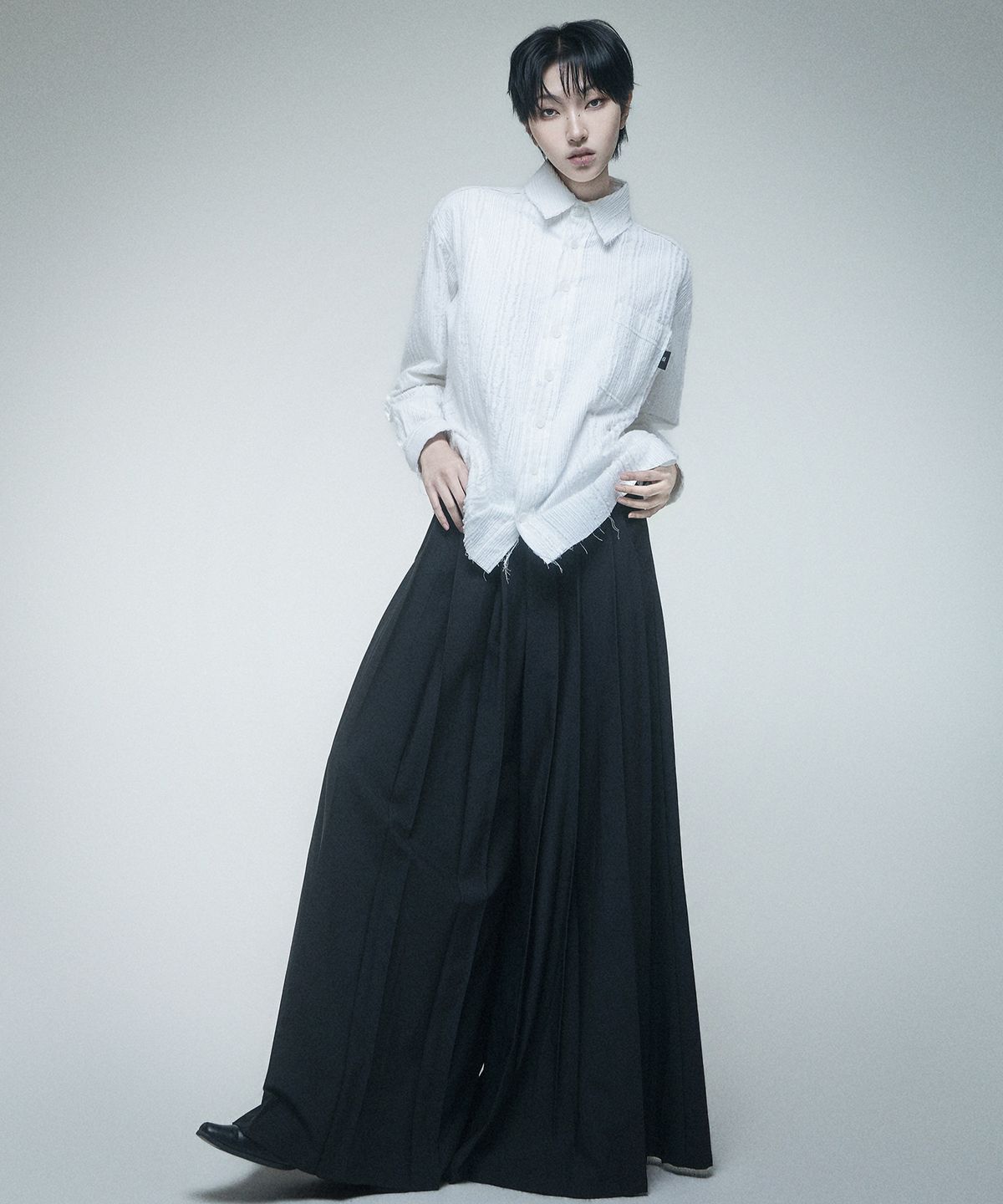 레큘리(RECULER) Cut-off Cotton Linen shirts White