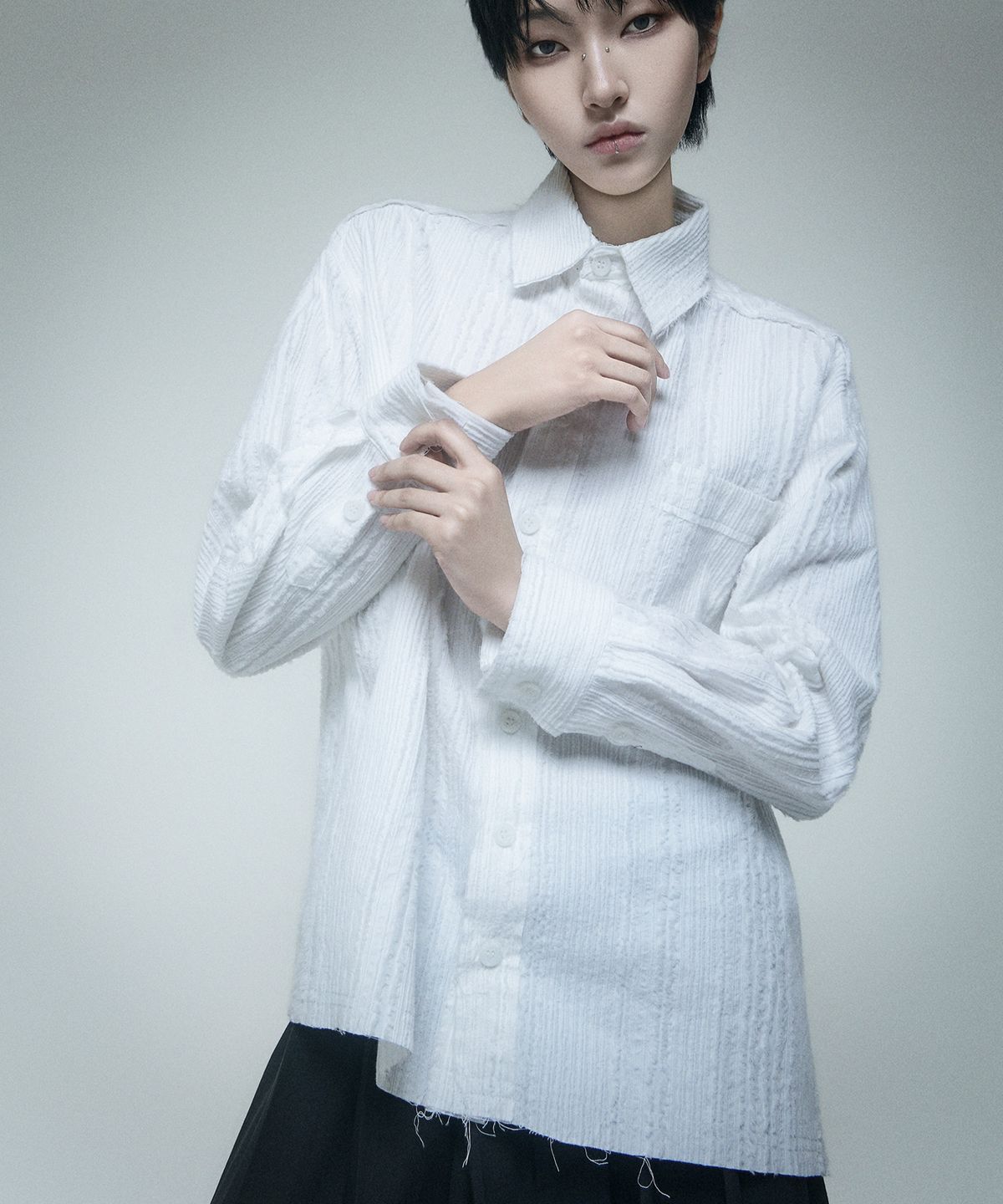 레큘리(RECULER) Cut-off Cotton Linen shirts White