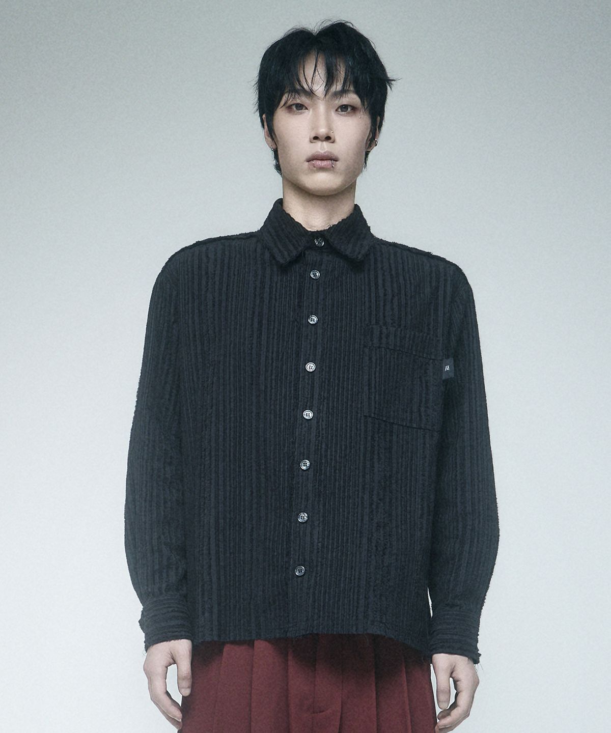레큘리(RECULER) Cut-off Cotton Linen shirts Black