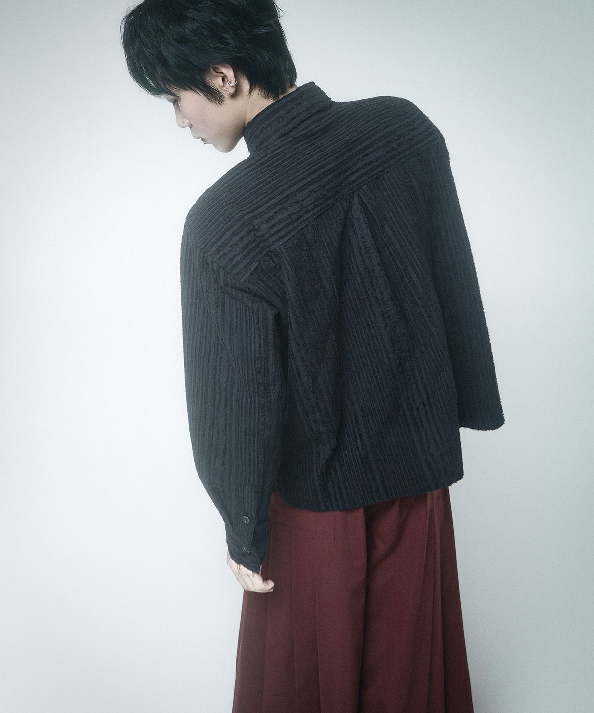 레큘리(RECULER) Cut-off Cotton Linen shirts Black