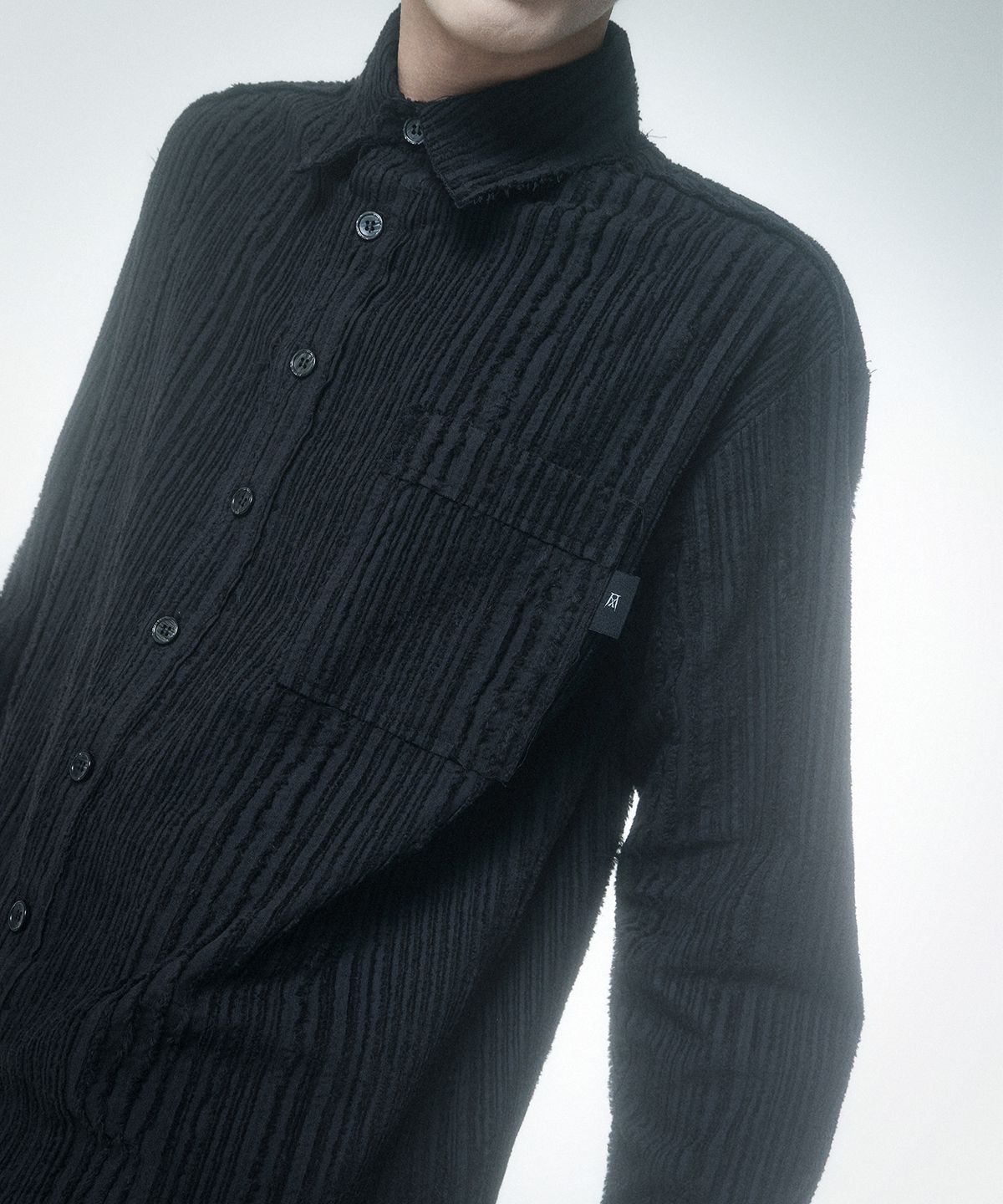 레큘리(RECULER) Cut-off Cotton Linen shirts Black