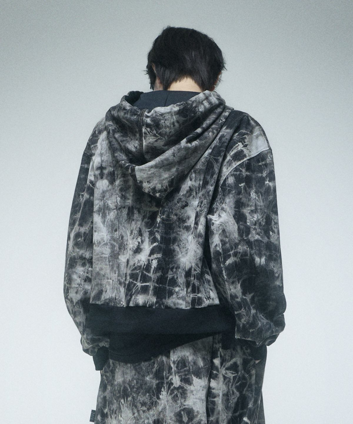 레큘리(RECULER) Pipe dyeing Denim Crop Hoodie zip-up Black