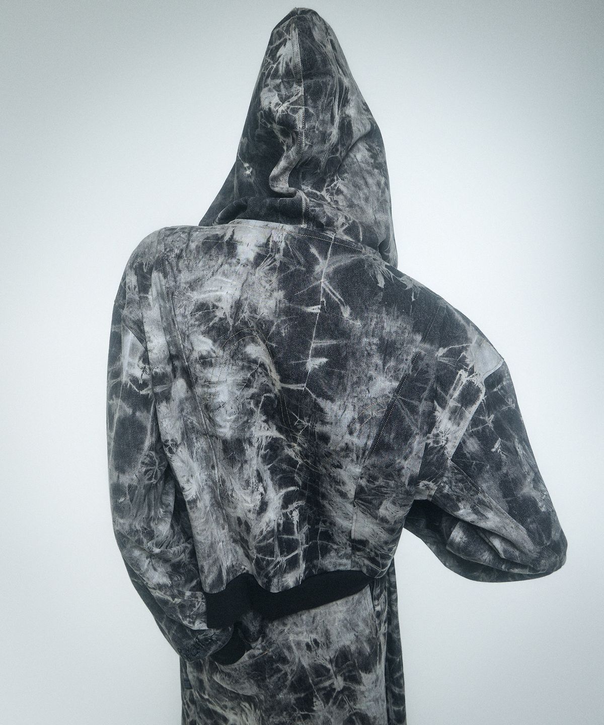 레큘리(RECULER) Pipe dyeing Denim Crop Hoodie zip-up Black