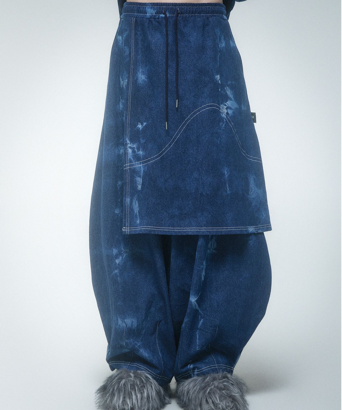 레큘리(RECULER) Pipe dyeing Denim Skirt pants Blue
