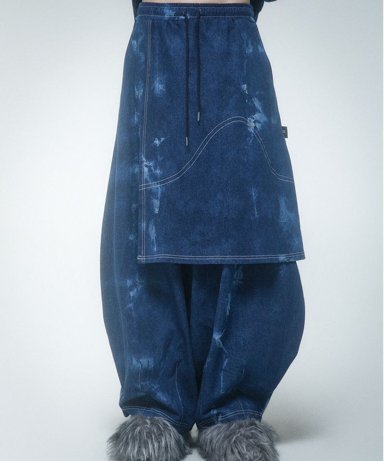 Pipe dyeing Denim Skirt pants Blue