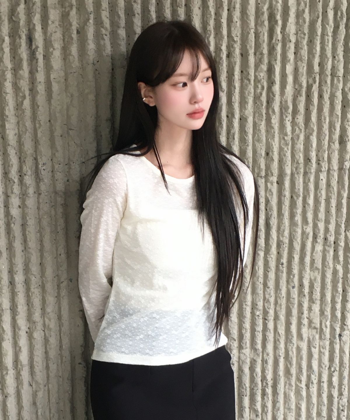 그라스플랜(GRASPLAN) Rose Sheer Lace T-Shirt_Cream