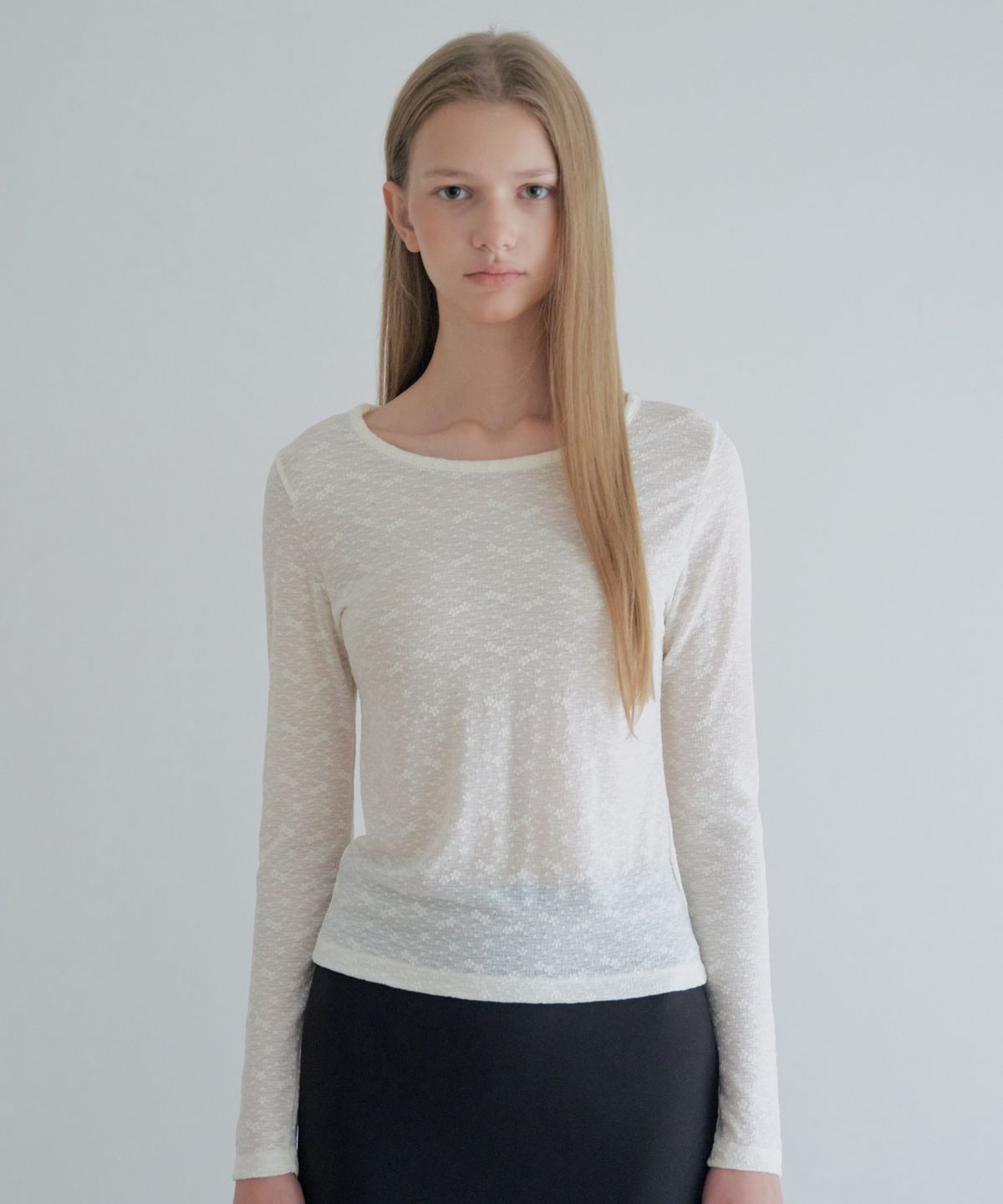 그라스플랜(GRASPLAN) Rose Sheer Lace T-Shirt_Cream