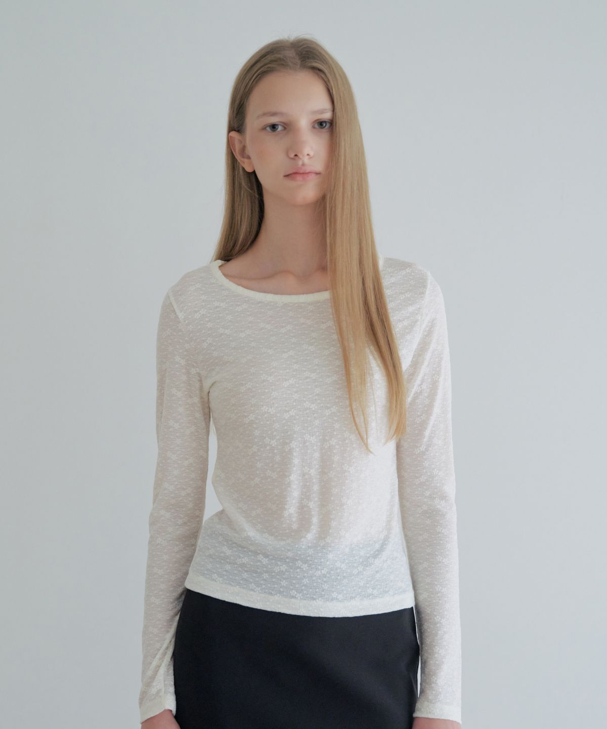 그라스플랜(GRASPLAN) Rose Sheer Lace T-Shirt_Cream