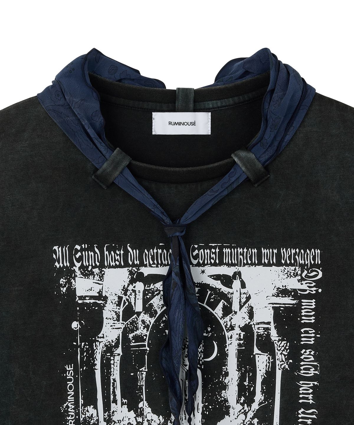 루미노제(RUMINOUSÉ) Cotton Faded washed Re-Work Scarf T-Shirts (Black)