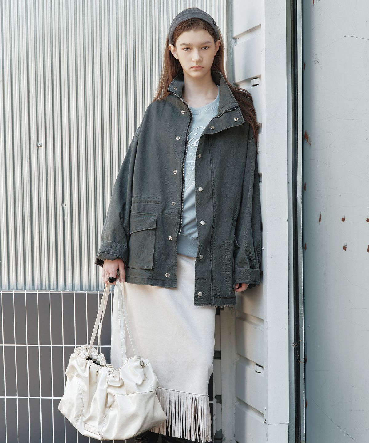 닉앤니콜(NICK&NICOLE) CRYSTAL SHIRRING TOTE BAG_IVORY