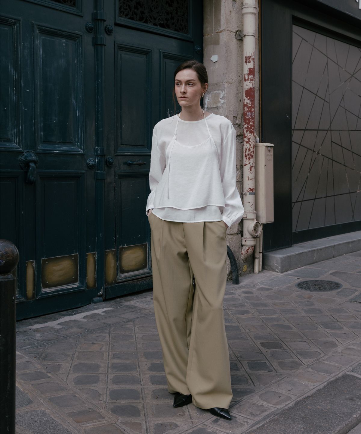 가더(GARDER) Layered Halter Blouse (White)