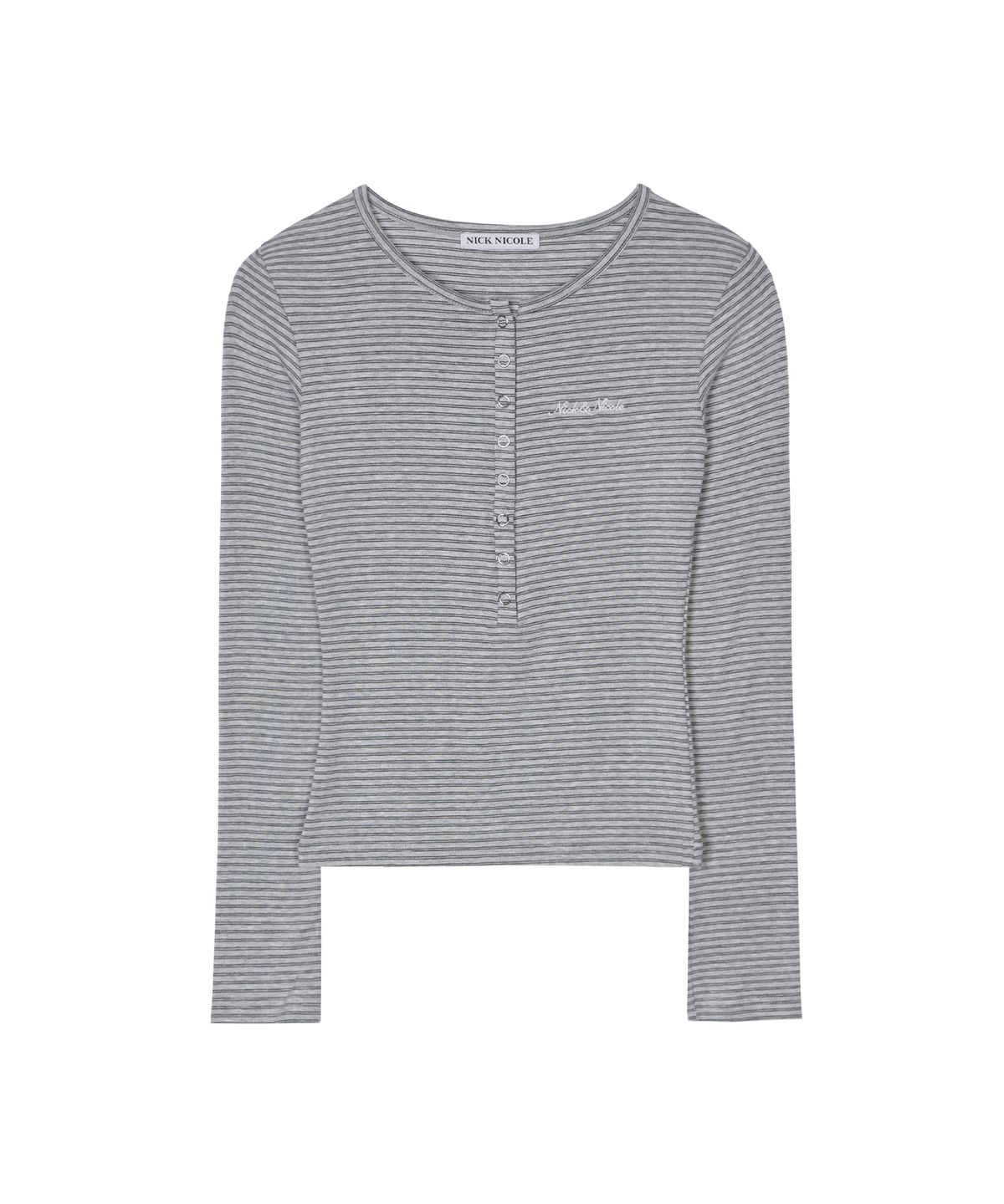 닉앤니콜(NICK&NICOLE) STRIPED HENLEY NECK TOP_GRAY