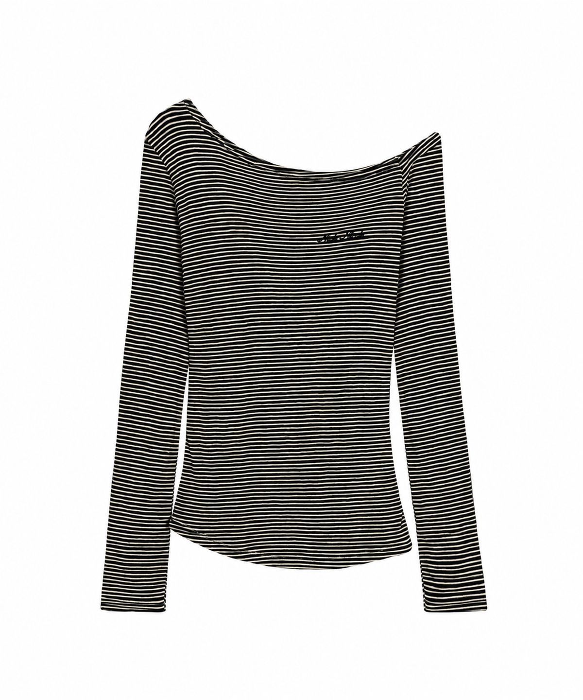 닉앤니콜(NICK&NICOLE) STRIPE DRAPE NECK TOP_BLACK
